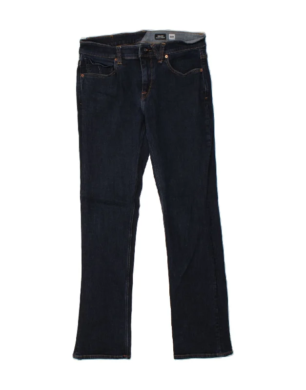 VOLCOM Womens Solver Straight Jeans W32 L32 Navy Blue Cotton Comfortable Faded High-Rise Jeans VOLCOM Womens Solver Straight Jeans W32 L32 Navy Blue Cotton Comfortable Faded High-Rise Jeans