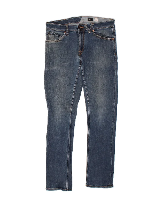 VOLCOM Womens Vorta Slim Straight Jeans W32 L30 Navy Blue Trendy Wide-Legged High-Waist Jeans VOLCOM Womens Vorta Slim Straight Jeans W32 L30 Navy Blue Trendy Wide-Legged High-Waist Jeans
