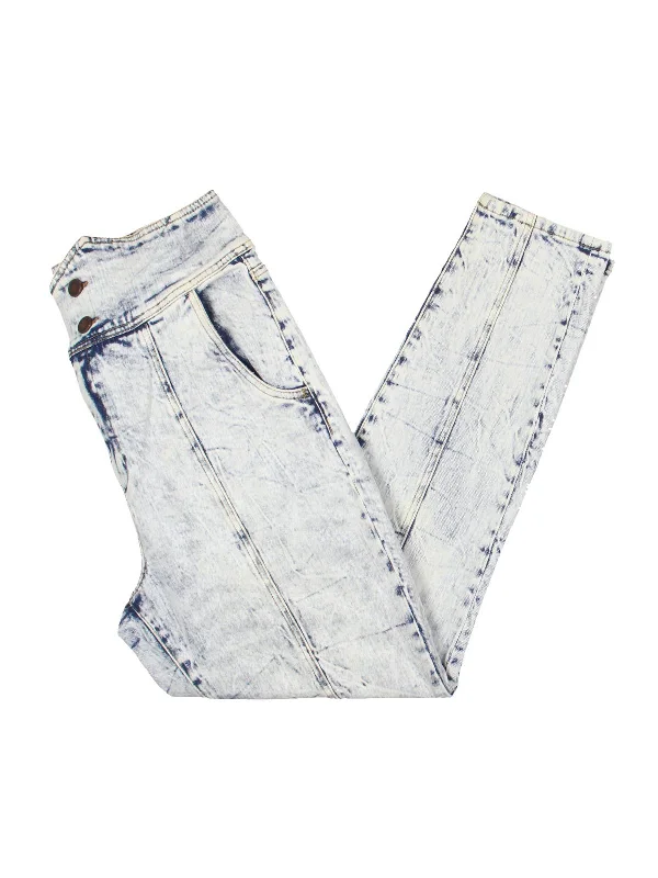 Womens Ankle Acid Wash High-Waisted Jeans Stylish High-Waist Skinny Denim