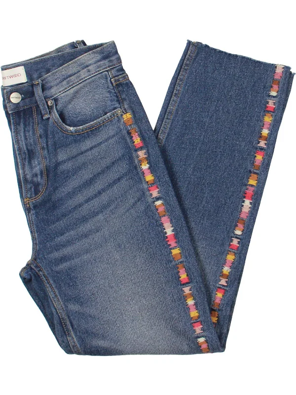 Womens Cotton High Rise Straight Leg Jeans Trendy Layered Pocket Jeans