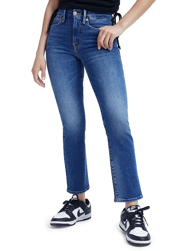 Womens Denim Distressed Straight Leg Jeans Comfortable Full-Length Denim Jeans