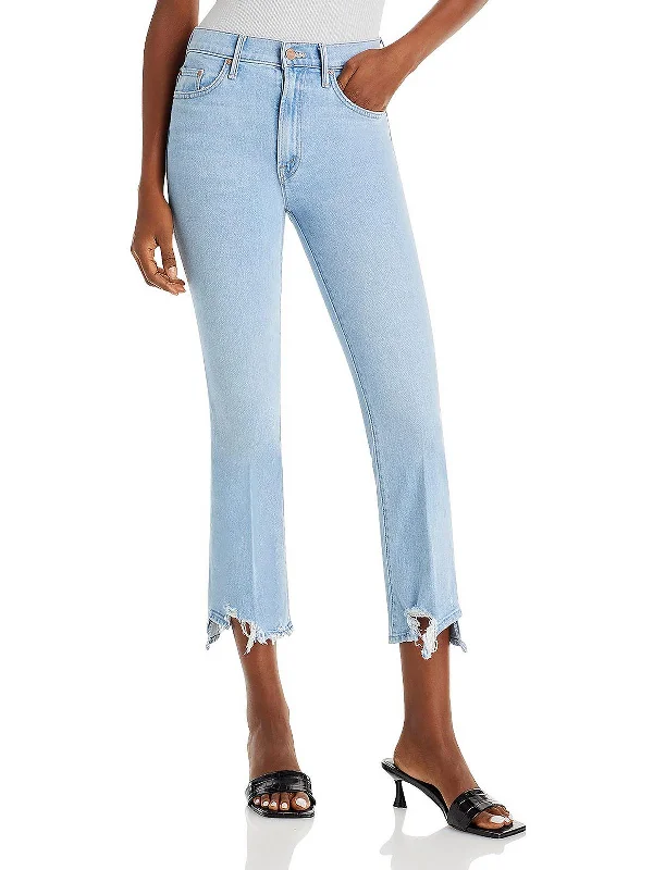 Womens Denim Light Wash Cropped Jeans Trendy Paperbag Waist Jeans