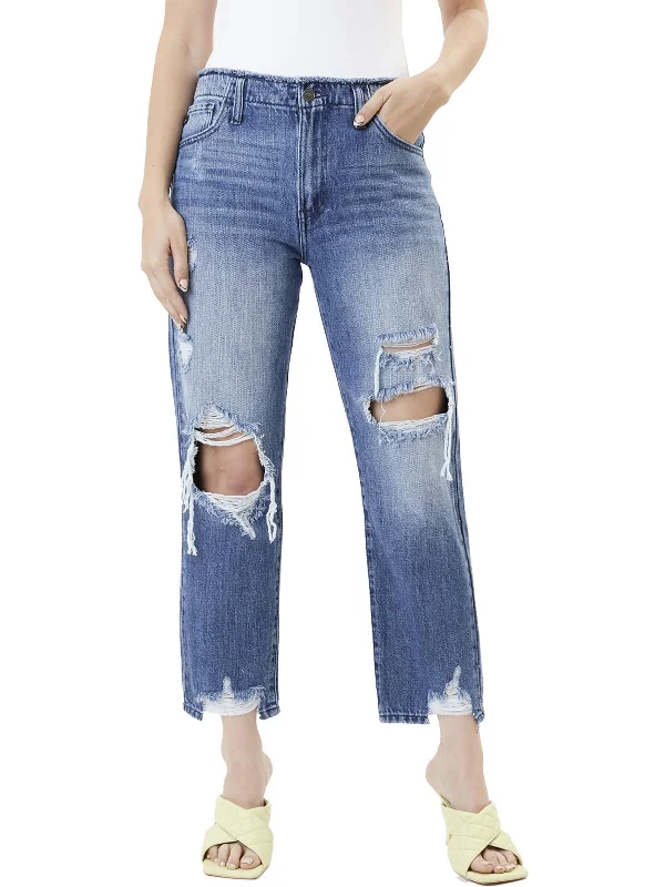 Womens Distressed Denim Straight Leg Jeans Trendy Acid Wash Skinny Jeans