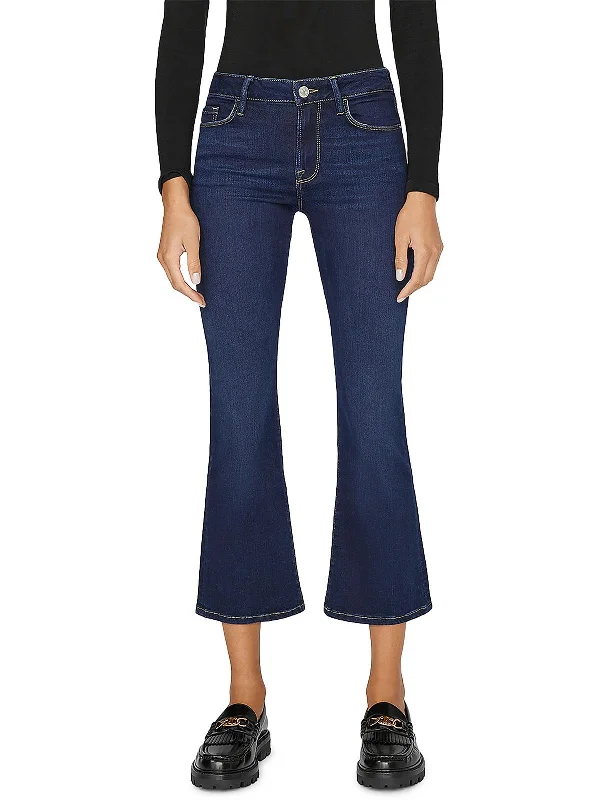 Womens Low Rise Dark Wash Bootcut Jeans Fashionable Raw Edge Jeans