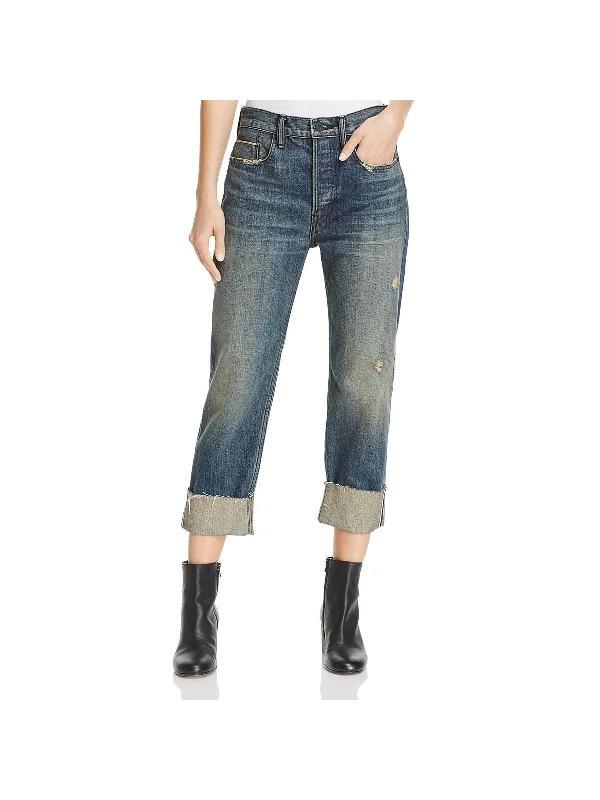 Womens Slouchy Fit Cuffed Capri Jeans Fashionable White Denim Jeans