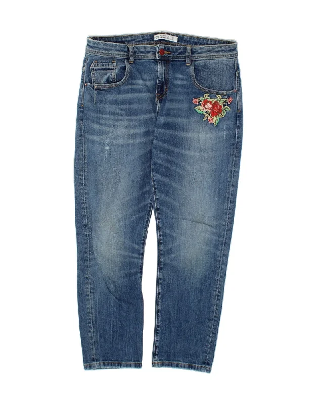 ZARA Womens Graphic Tapered Cropped Jeans US 08 Medium W30 L26 Blue Floral Trendy Button-Up High-Waist Jeans ZARA Womens Graphic Tapered Cropped Jeans US 08 Medium W30 L26 Blue Floral Trendy Button-Up High-Waist Jeans
